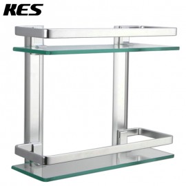 Bathroom Glass Shelf with 2 Tiers Extra Thick Tempered Glass Wall Mount, Sliver WMBS004B